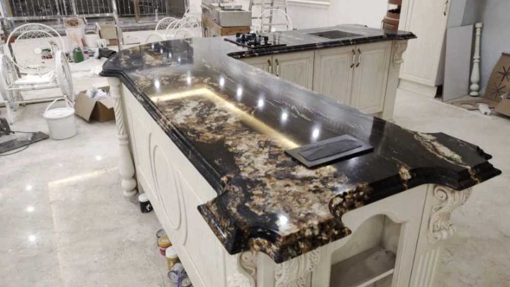 Implementation of natural stone for cabinets