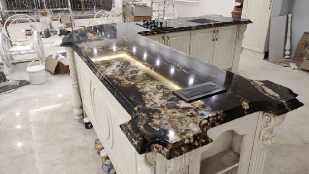 Implementation of natural stone for cabinets
